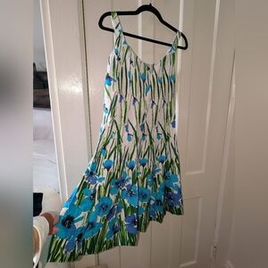 dressbarn White Dress with Blue and Green Floral Print